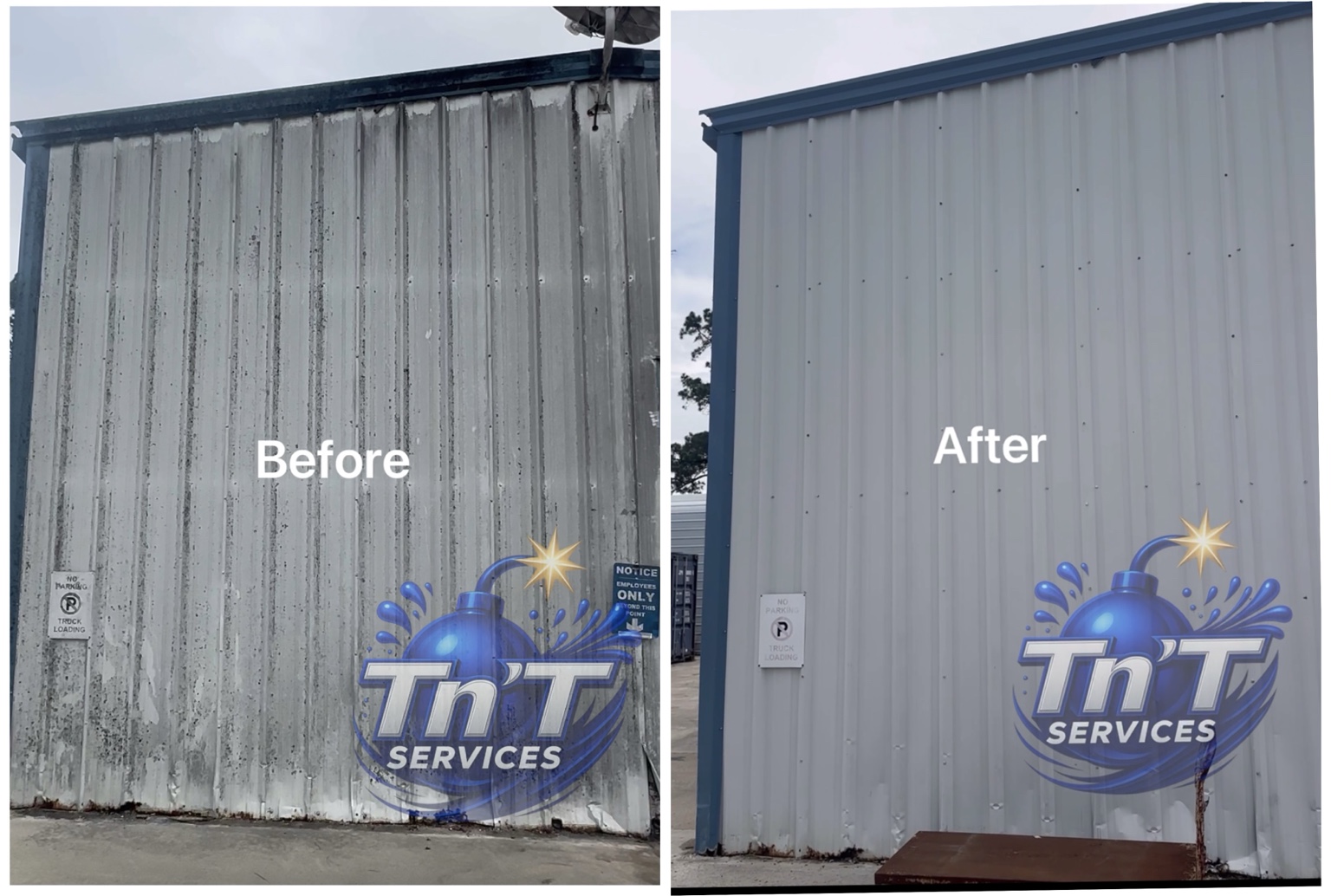 Metal Building Soft Wash before and after