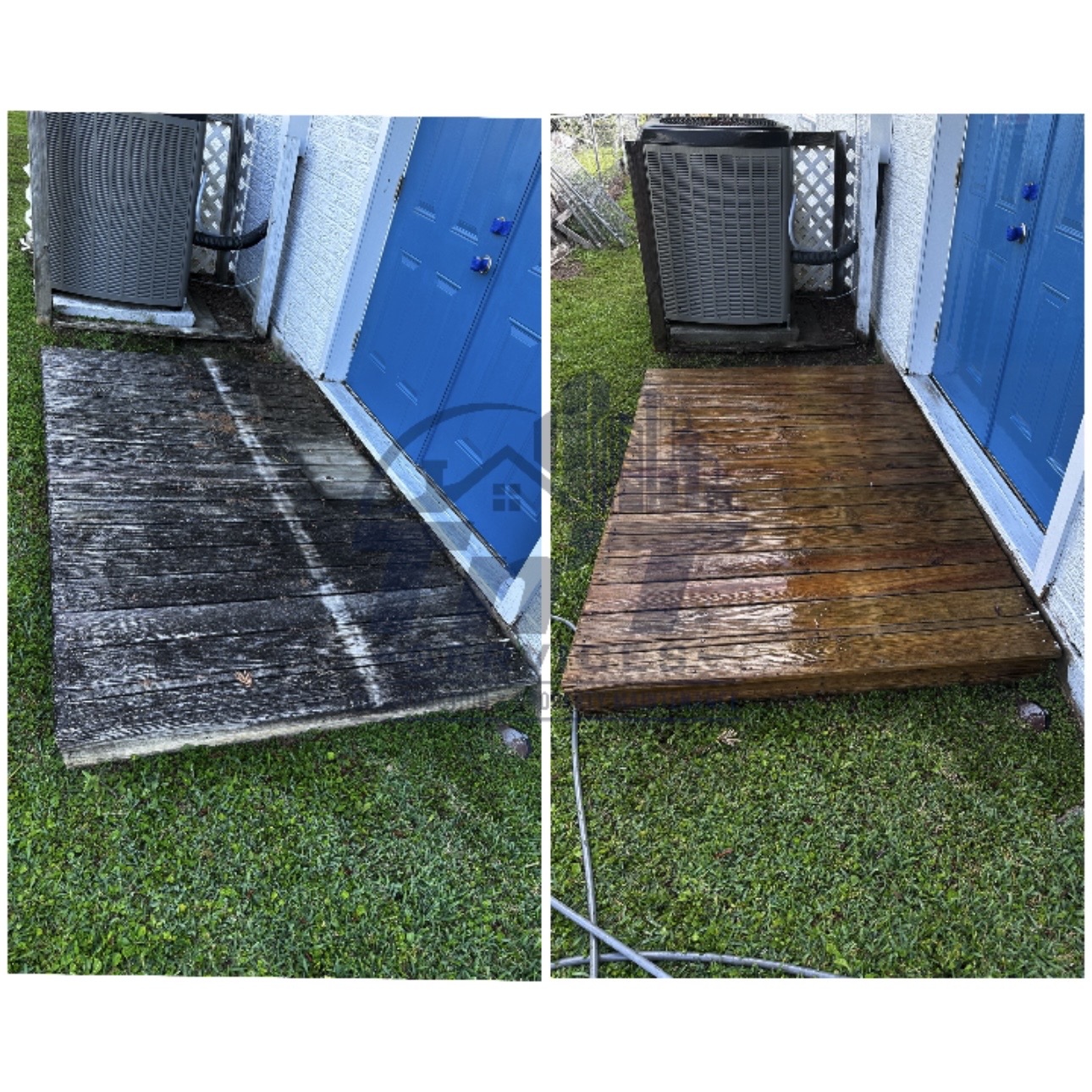 Wood Deck Pressure Washing before and after