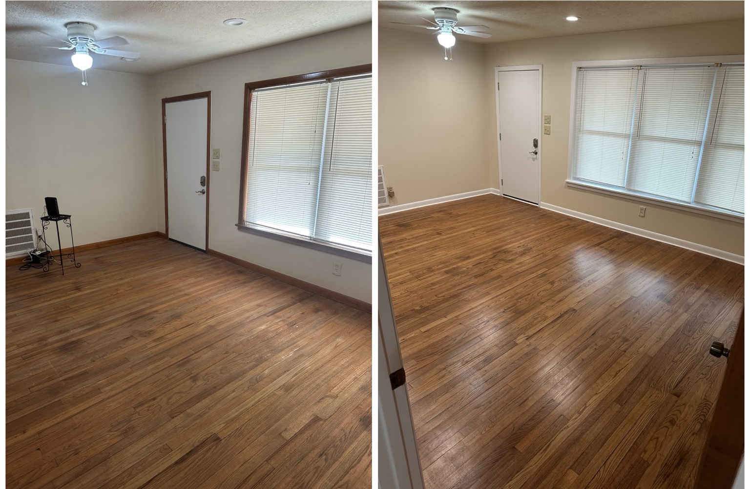 Hardwood & Trim Restoration before and after